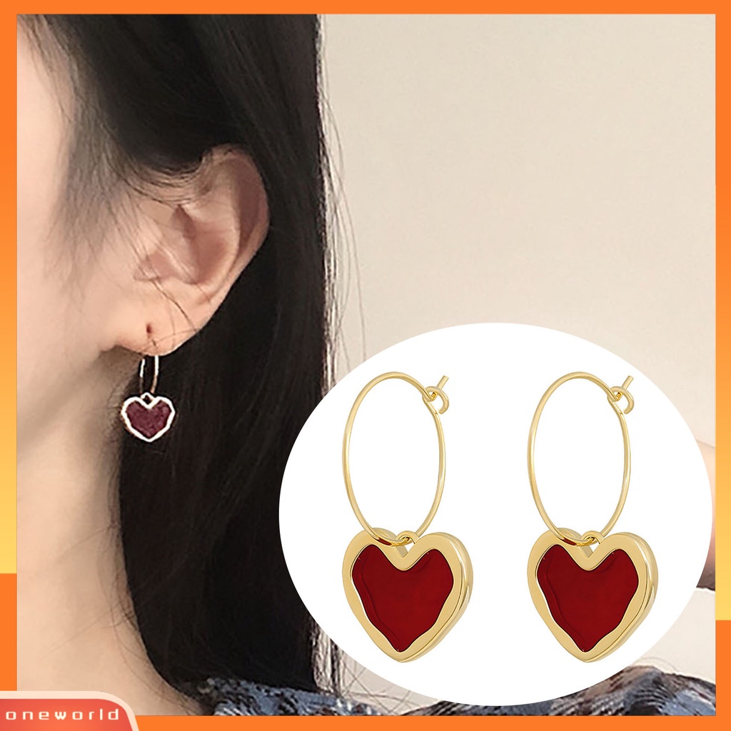 [WOD] Ear Studs Wine Red Heart All Match Wanita Gaya Korea Anting Halus Untuk Tanggal