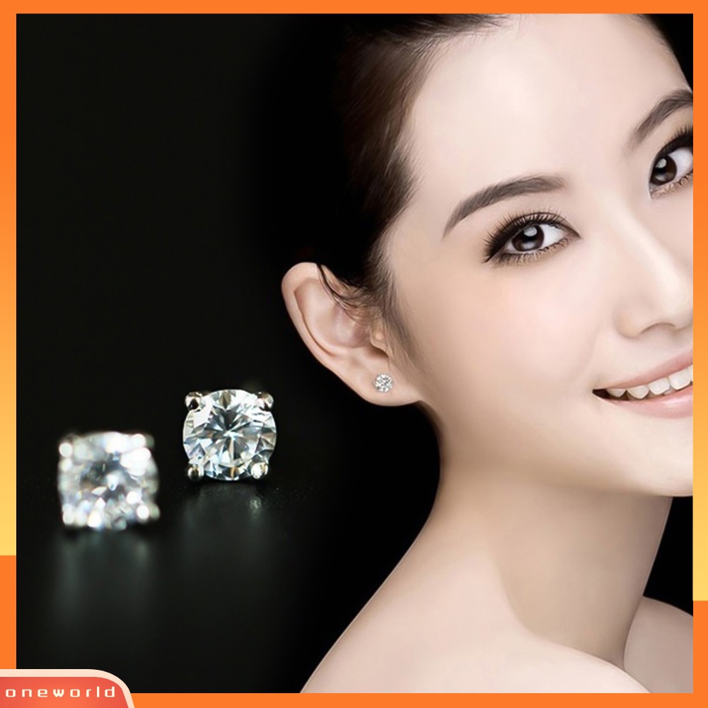 [WOD] Fashion Glitter Bulat Berlian Imitasi Bertatahkan Stud Anting Wanita Pesta Perhiasan Hadiah