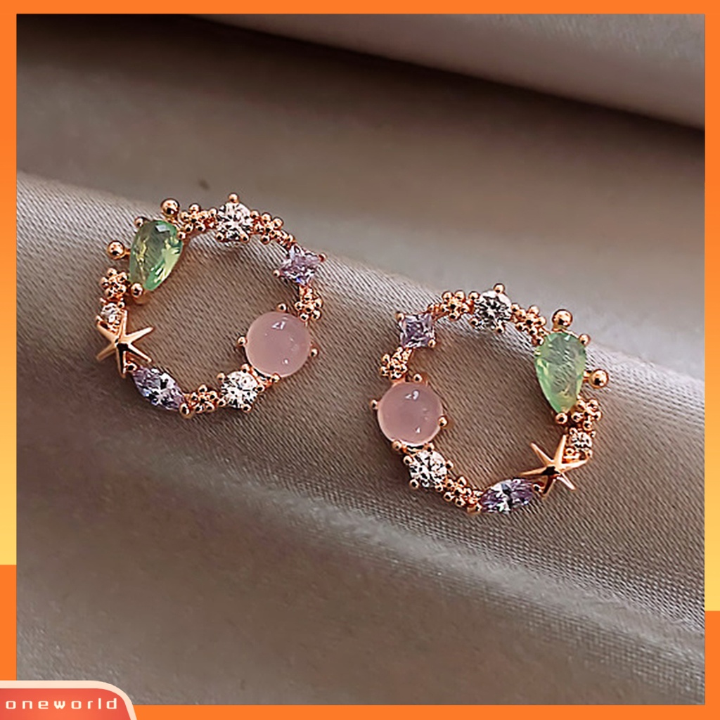 [WOD] 2pcs Ear Stud Anting Tusuk Berlian Imitasi Warna-Warni Lucu Cantik Pink Hijau Untuk Dekorasi