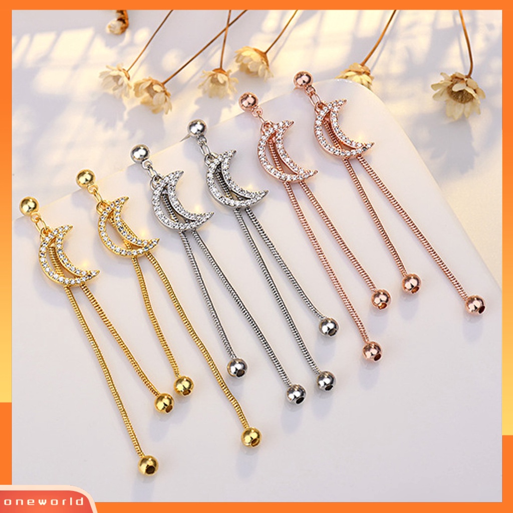 [WOD] 1pasang Anting Rumbai Electroplate Anti Gores Hias Berkilau Berlian Imitasi Perhiasan Earring Studs Perlengkapan Gaun