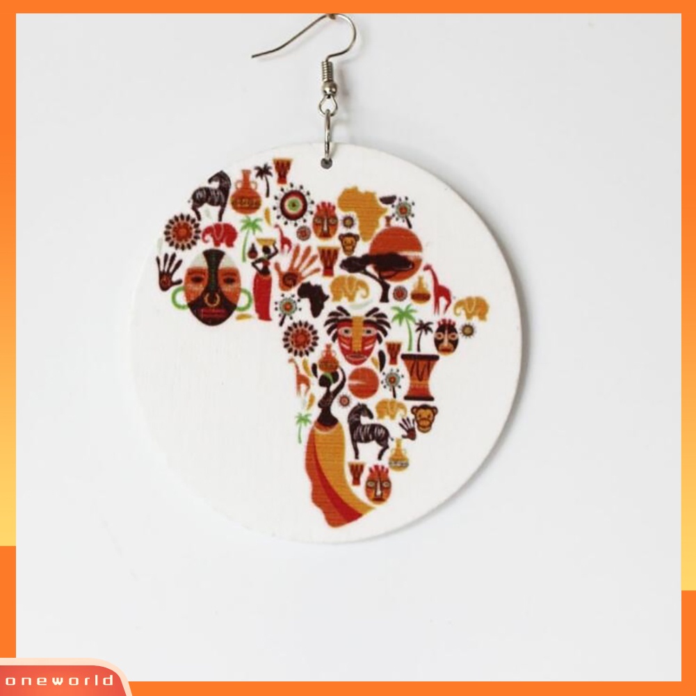 [WOD] Warna-warni Wanita Kayu Peta Afrika Kait Anting Bulat Liontin Perhiasan Pesona