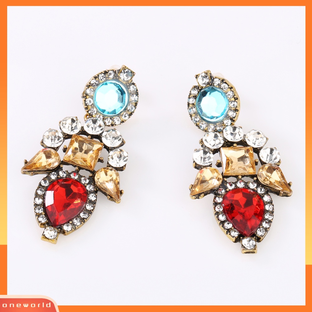 [WOD] Wanita Fashion Indah Pesona Berlian Imitasi Mengkilap Bunga Menjuntai Ear Stud Earrings