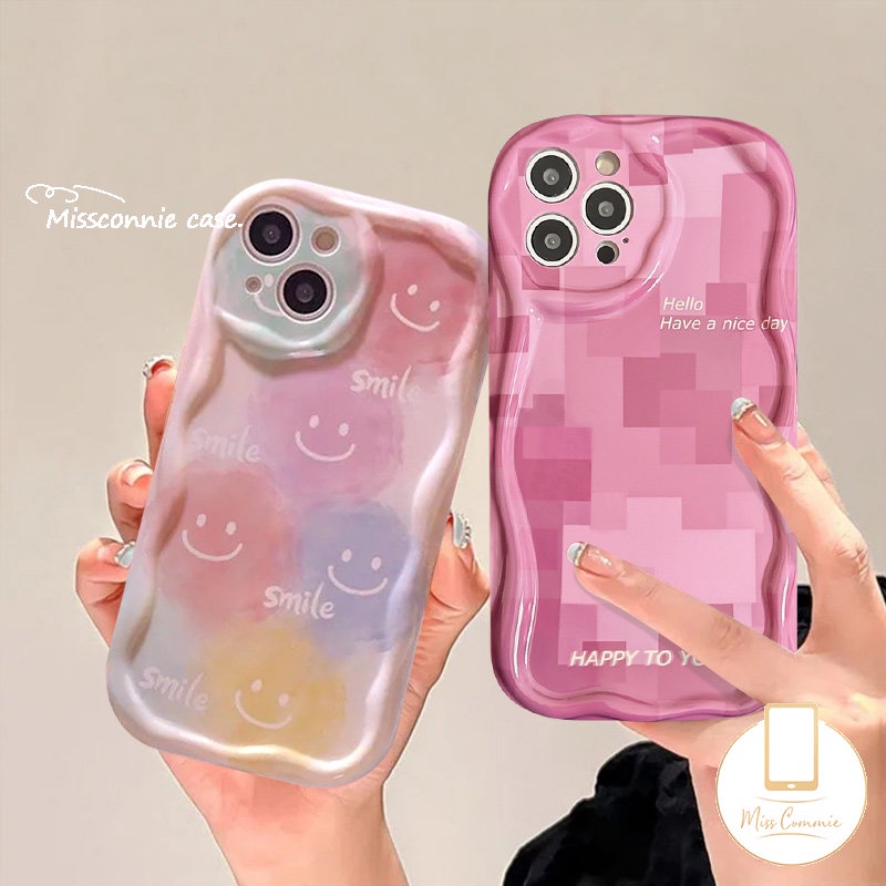 Smiley Case Lucu Untuk Realme C35 C55 C25Y C21 5 9i 5i 5s 7i 6i C53 C33 C21Y C20A C25 C25s C30 C2 C11 C17 C31 C15 C20 C3 C1 C12 3D Wavy Curved Edge Fashion Lattice Lembut Tpu Cover