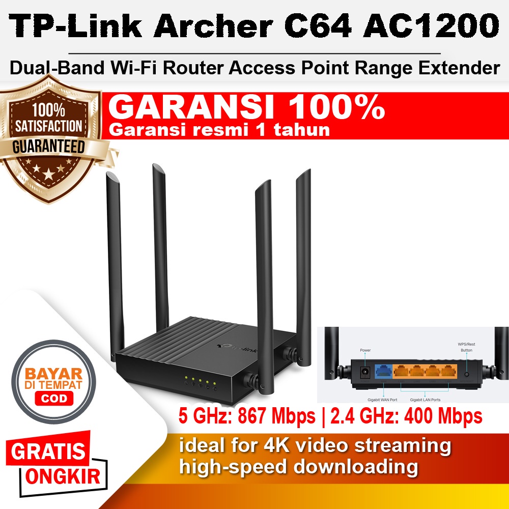 TP-Link Archer C64 AC1200 MU-MIMO WiFi Router Access Point Range Extender Wifi Repeater Gigabit