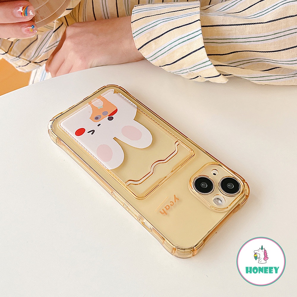 Dompet Card Holder Case Untuk iPhone 14 Pro Max13 12 11 Pro Max Case iPhone XR XS 8 7 14 Plus Transparan Bunny Soft TPU Shockproof Cover