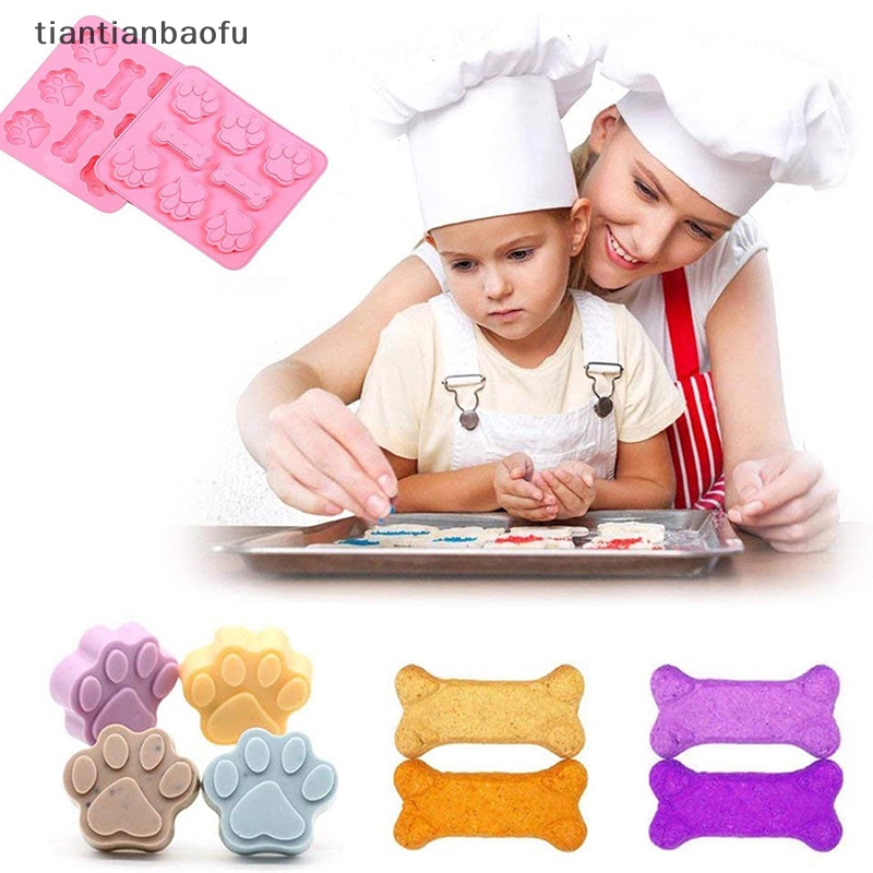 [tiantianbaofu] 1pc Cetakan Silikon Tapak Anjing Tulang Cookie Cutter DIY 3D Fondant Baking Molds Butik