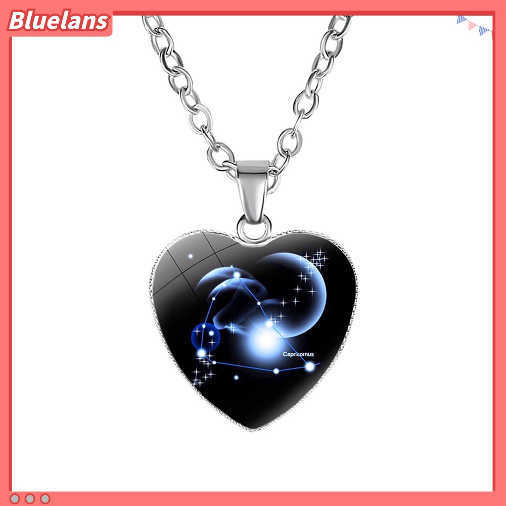[BLS] Kalung Love Hati Fashion Charming Glass 12rasi Bintang Zodiak Tanda Liontin Untuk Wanita