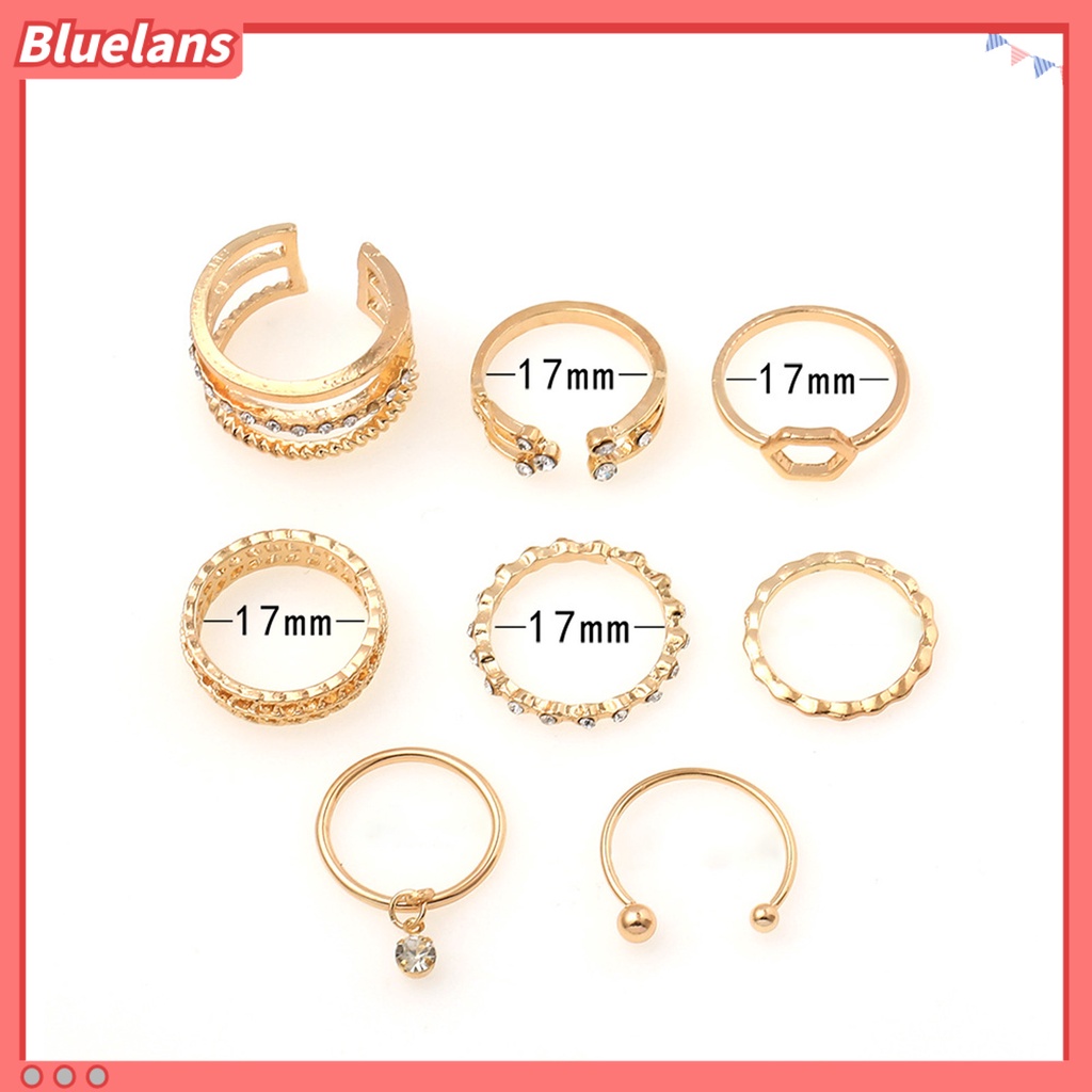 [BLS] 8pcs Cincin Wanita Geometris Berlian Imitasi Lady Shiny All Match Hexagon Rings Untuk Pacaran