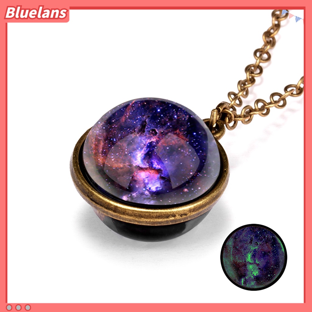 [BLS] Liontin Kalung Kepribadian Dua Sisi Glow in The Dark Vintage Colorful Galaxy Bola Kaca Kalung Perhiasan Aksesori