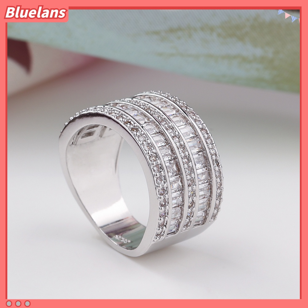 [BLS] Fashion Wanita Bulat Persegi Panjang Multilayer Cubic Zirconia Pertunangan Cincin Perhiasan