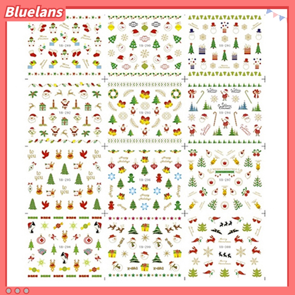 [BLM] 12pcs /Sheet Stiker Kuku Natal Perekat Diri Menarik Xmas Nail Art Decal Untuk Kuku