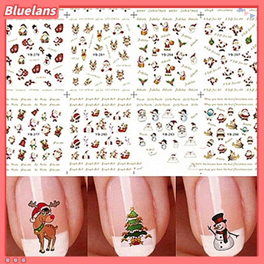 [BLM] 12pcs /Sheet Stiker Kuku Natal Perekat Diri Menarik Xmas Nail Art Decal Untuk Kuku