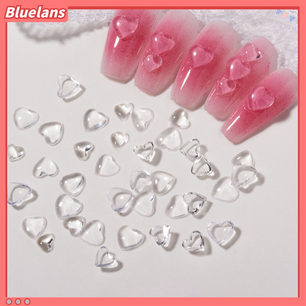 [BLM] 100pcs /Bag Aksesoris Kuku Fleksibel Pengerjaan Halus Resin 3D Bentuk Hati DIY Nail Art Charm Untuk Rumah