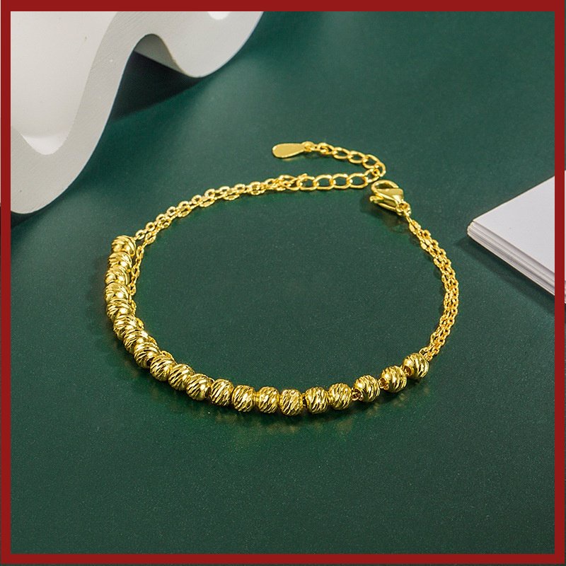 Double Layer Twin Fined Grace Ball Bracelet Gelang Emas Bermutu Tinggi All-Match Gelang Pacar U1862