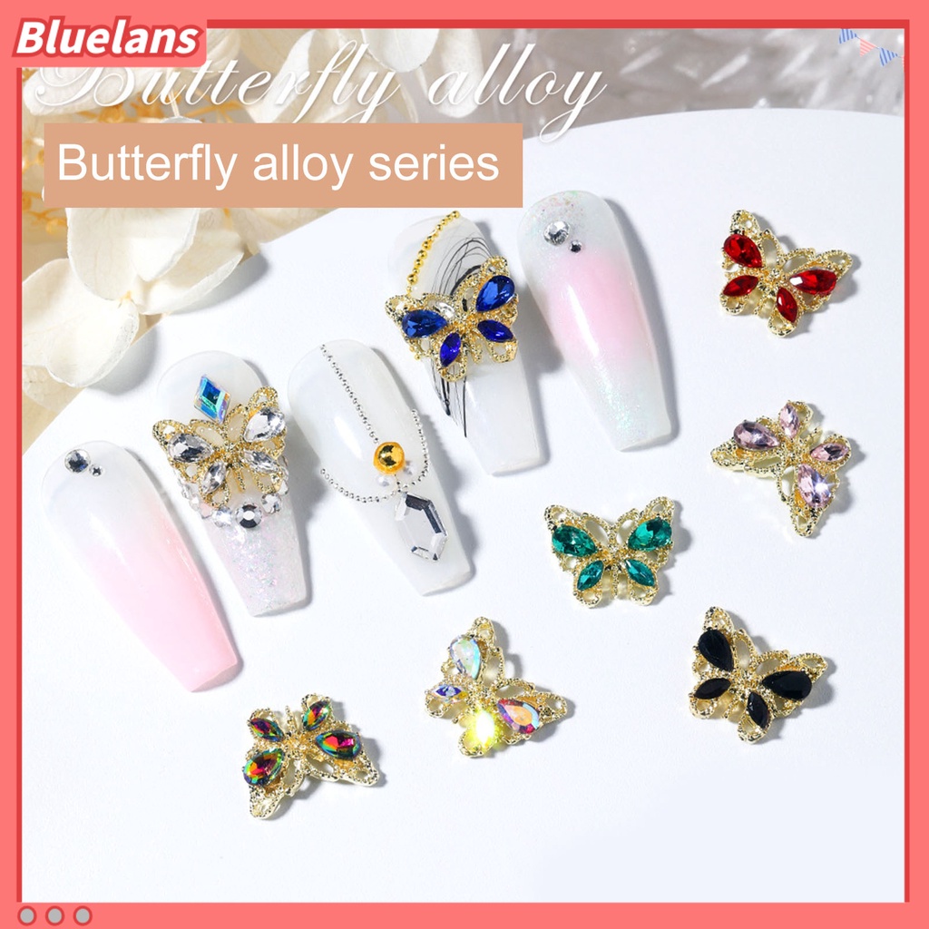 [BLM] 10pcs Kuku Berlian Imitasi Tiga Dimensi Bersinar Mewah Bentuk Kupu-Kupu Mudah Diterapkan DIY Nail Art Nail-Beauty Faux Crystal Nail Jewelry Charms Perlengkapan Salon Kuku
