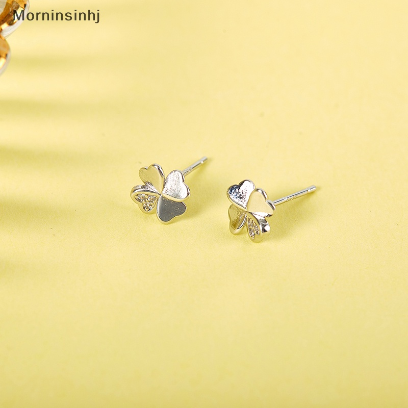 Mornin 1pasang Plaum Plated Perhiasan Telinga Sederhana Warna Perak Beruntung Empat Daun Clover Zircon Stud Earring Untuk Wanita Gadis Perhiasan id