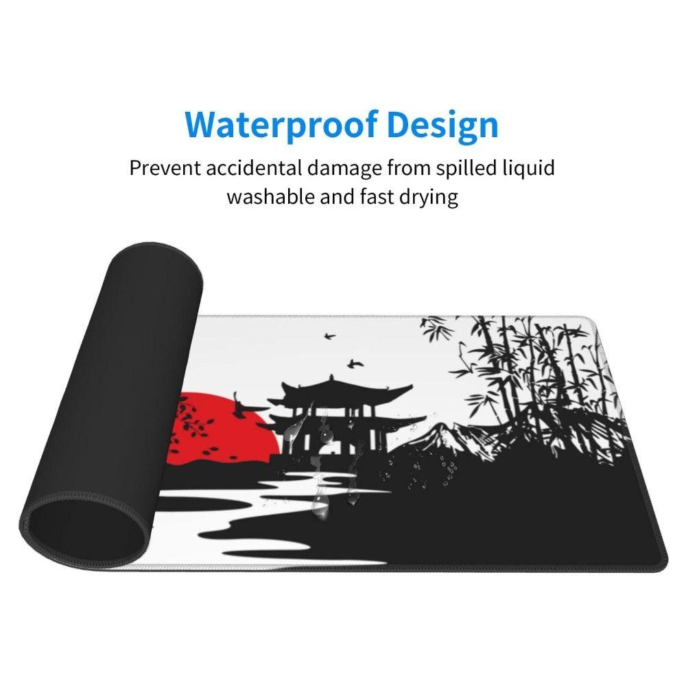 Populer Mouse Pad Jepang Non-Slip Besar Hitam Dan Merah Alas Meja