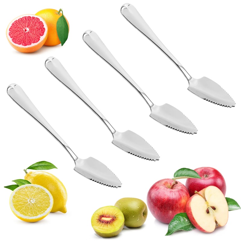 Sendok Puree Buah Apel Stainless Steel High Quality/ Sendok Dessert Es Krim Ujung Gerigi Gagang Panjang