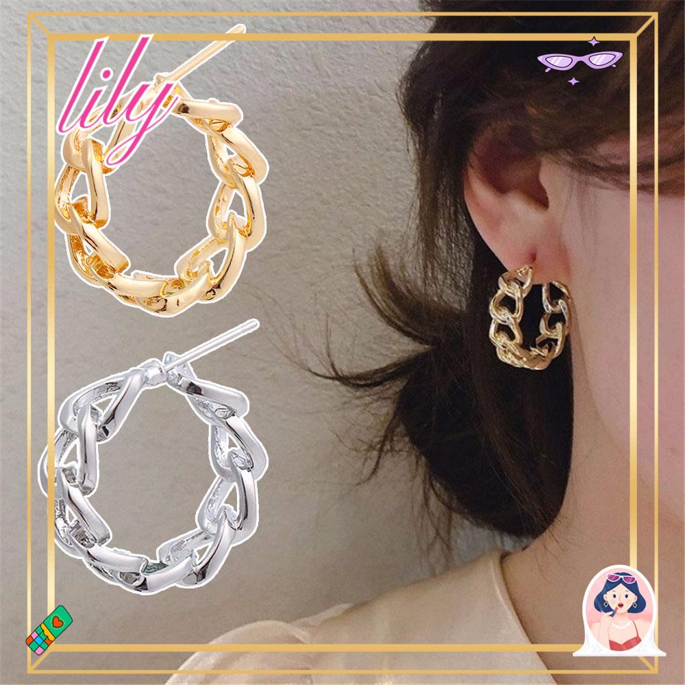 Lily Hoop Earrings Perhiasan Pernikahan Pesta Minimalis Rantai Berongga