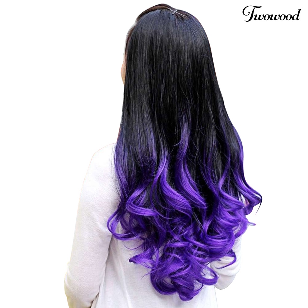 Twowood Wanita Gelombang Besar Panjang Keriting Bergelombang Warna Gradasi Ombre Tiga Per Empat Wig Rambut Penuh