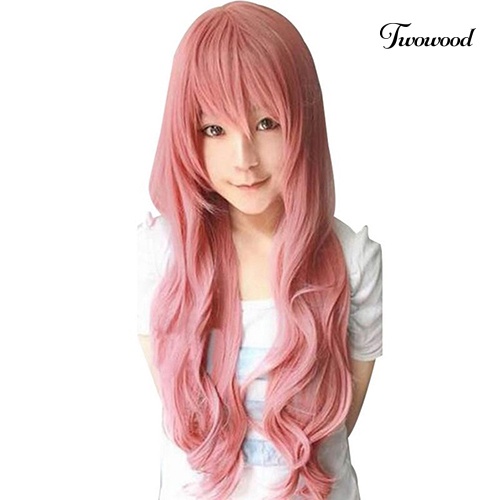 Twowood Wanita Panjang Keriting Besar Bergelombang Rambut Populer Warna-Warni Keren Perma-long Cosplay Wig