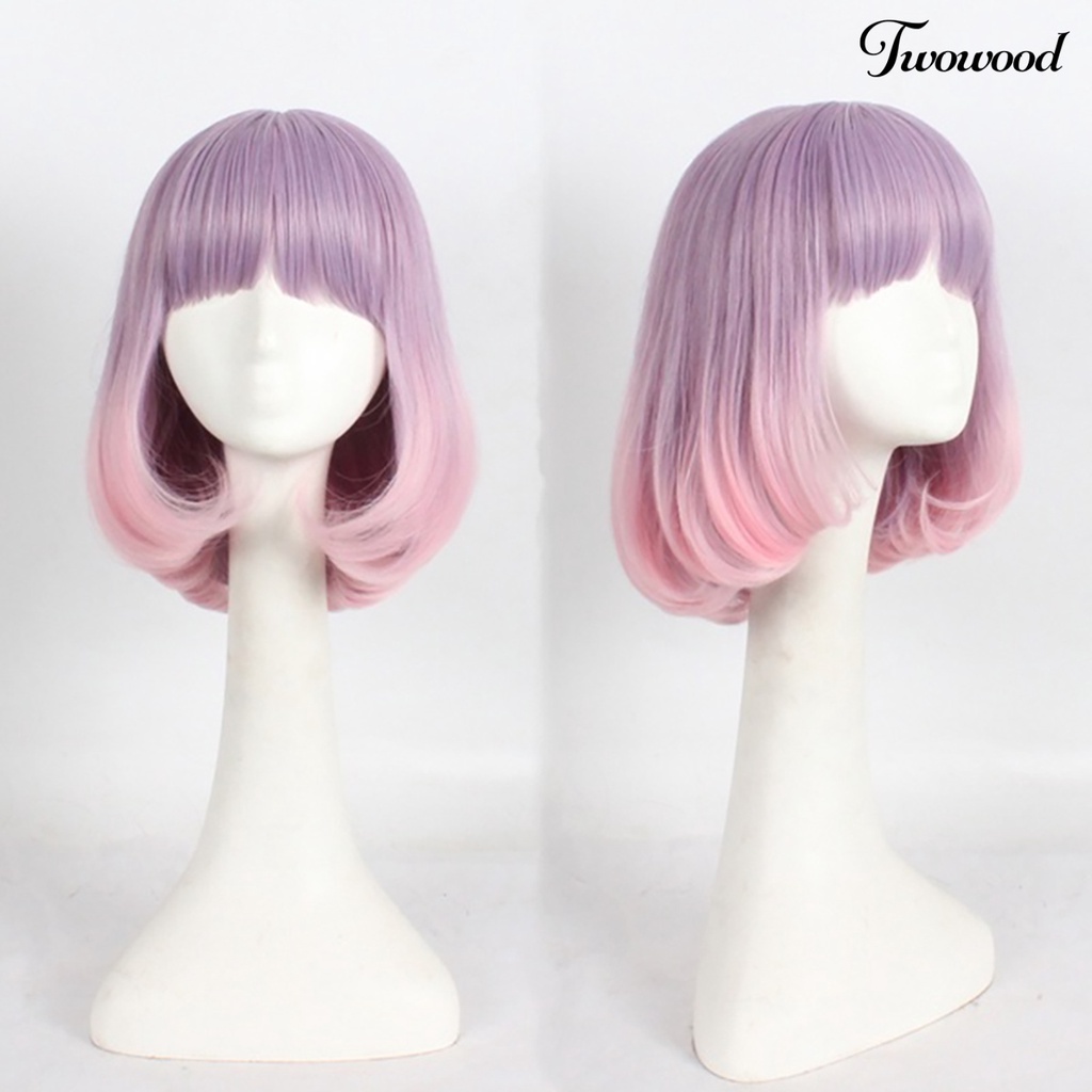 Twowood Wig Cosplay Anime Keriting Tahan Panas Hias Bentuk Pir Wig Pink Untuk Gadis