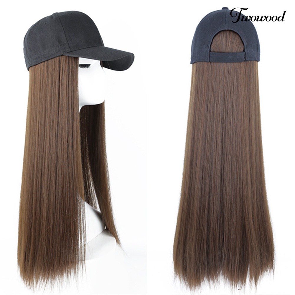 Twowood Wanita Kreatif 2in1 Sopak Rambut Palsu Lurus Panjang Keriting Dengan Topi Baseball