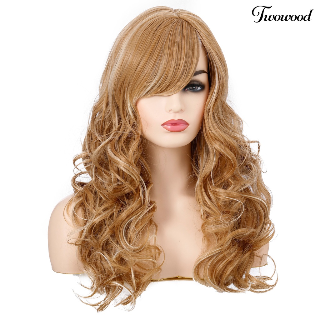 Twowood Wanita Wig Rambut Keriting Panjang Ringan Golden Tahan Panas Wig Alami Untuk Perempuan