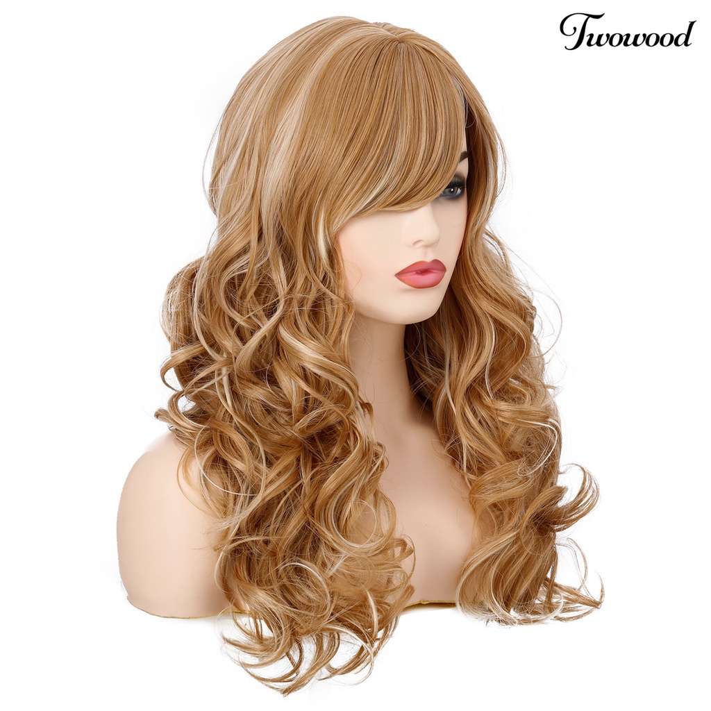 Twowood Wanita Wig Rambut Keriting Panjang Ringan Golden Tahan Panas Wig Alami Untuk Perempuan