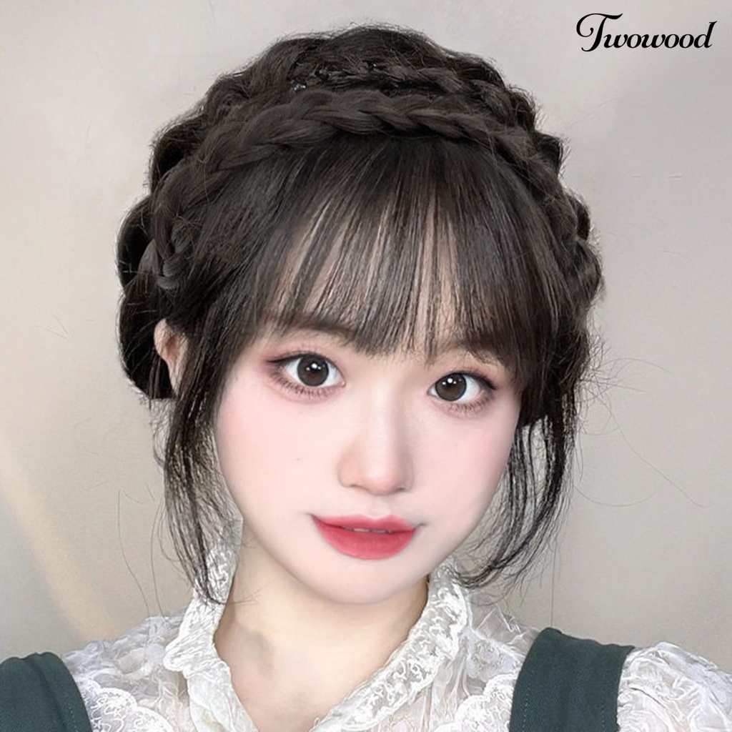 Twowood Wig Poni Bantalan Cranial Vault Fluffy Menutupi Celah Rambut Alami Realistis Tak Terlihat Ultra Ringan Dikepang Bando Poni Wig Pacaran Supply