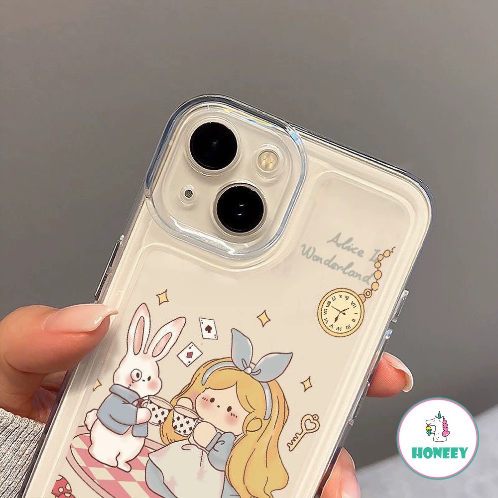 Ins Alice Rabbit Case Kompatibel Untuk iPhone 14 Pro Max13 12 11 Pro Max XR XS 7 8Plus Transparan Shockproof Back Cover