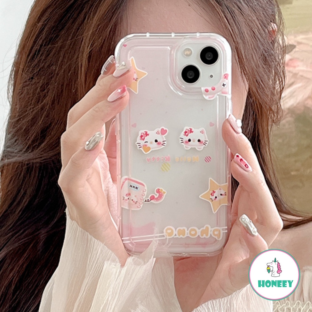 Casing Airbag Kitty Kartun Lucu Untuk iPhone 11 Pro Max12 13 14 Pro Max XR XS 7 8plus Bening Motif Bunga Bintang Penutup Belakang