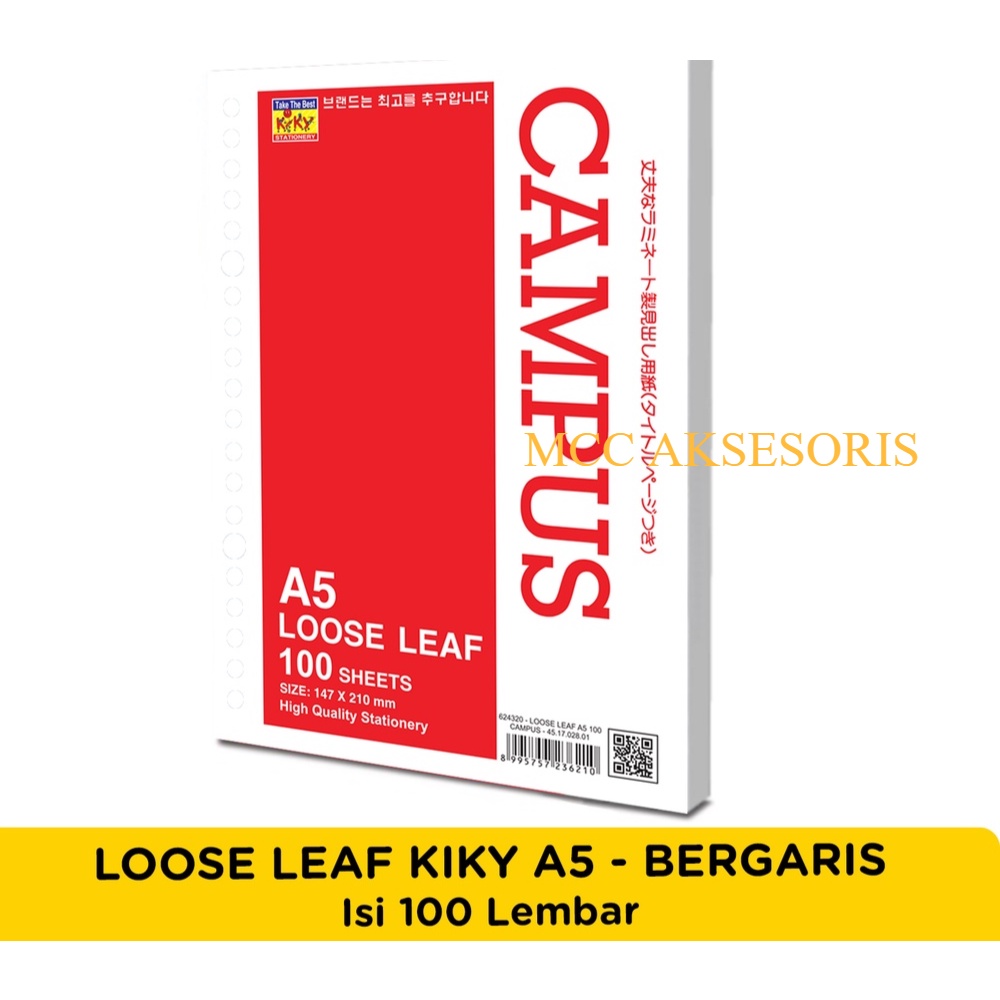 KIKY Loose Leaf / Kertas File Putih Bergaris Ukuran A5  Isi 100 Lembar