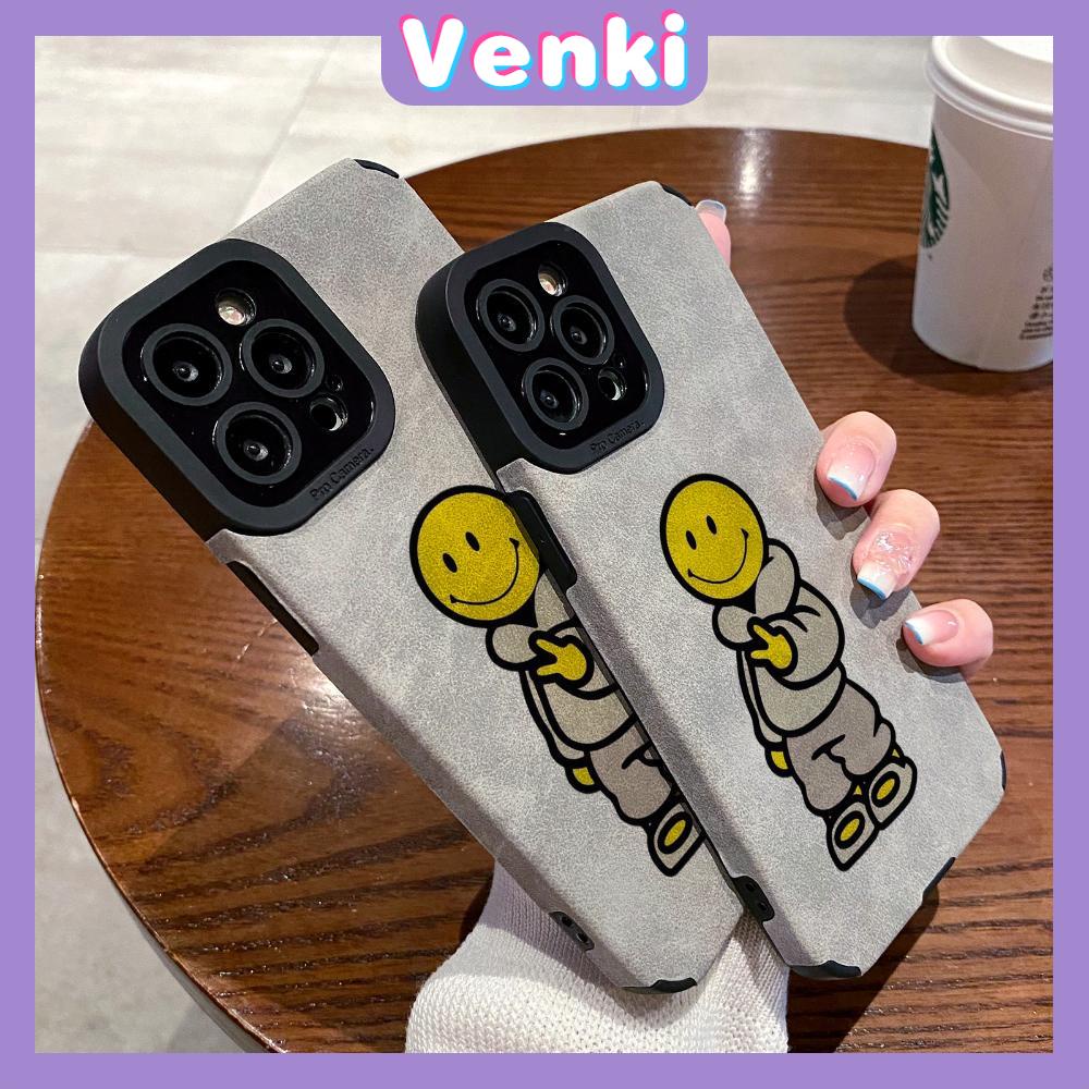 VENKI - Untuk iPhone 11 Case Leather Pupil Suede Case Soft Shockproof Cover Camera Simple Cute Superman Smile Kompatibel dengan iPhone 14 13 Pro max 12 Pro max xr xs 7Plus 8Plus