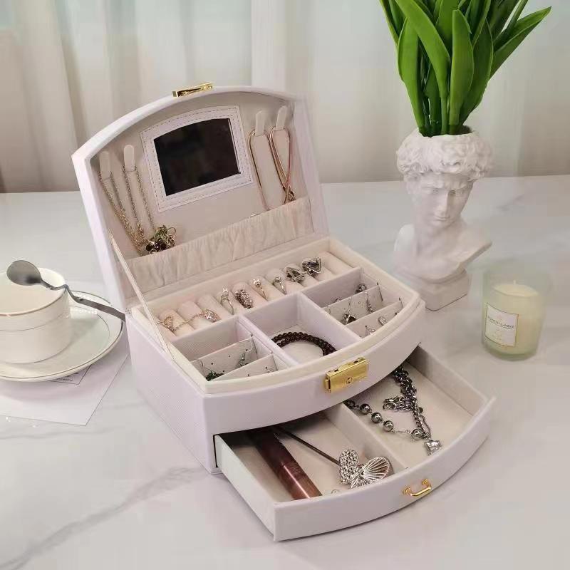Baru Kotak Penyimpanan Perhiasan Portabel Kapasitas Besar Laci Portabel Cermin Perhiasan Gelang Kosmetik Box