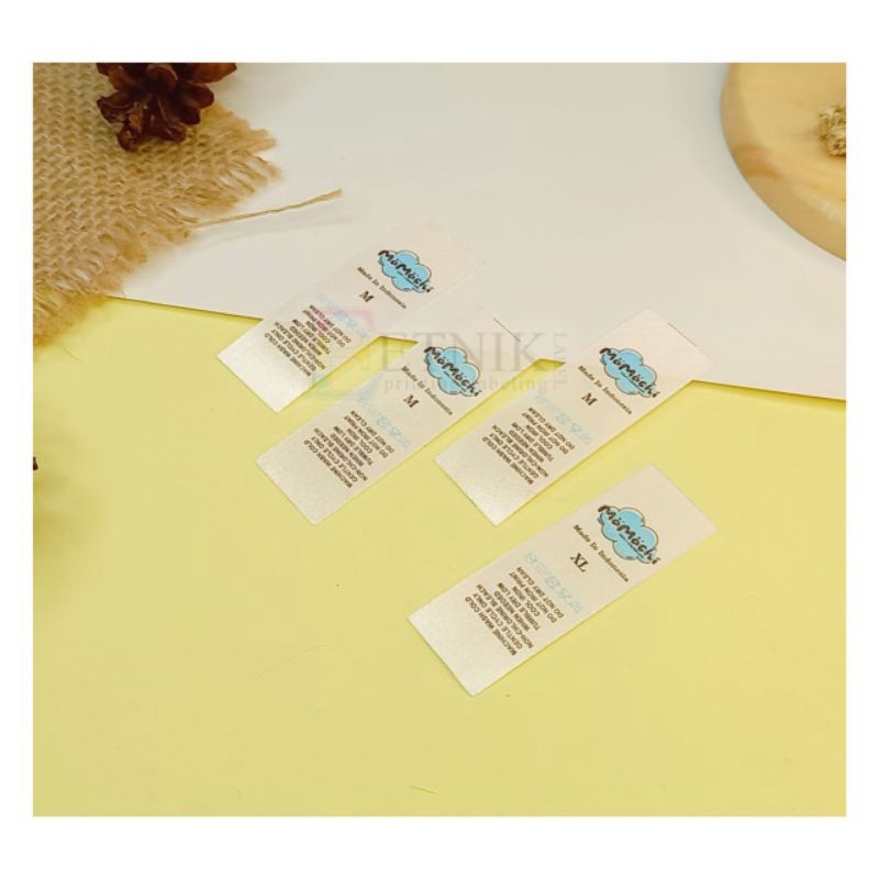 

satin print satin rajut label hijab, label baju label kerudung dll.