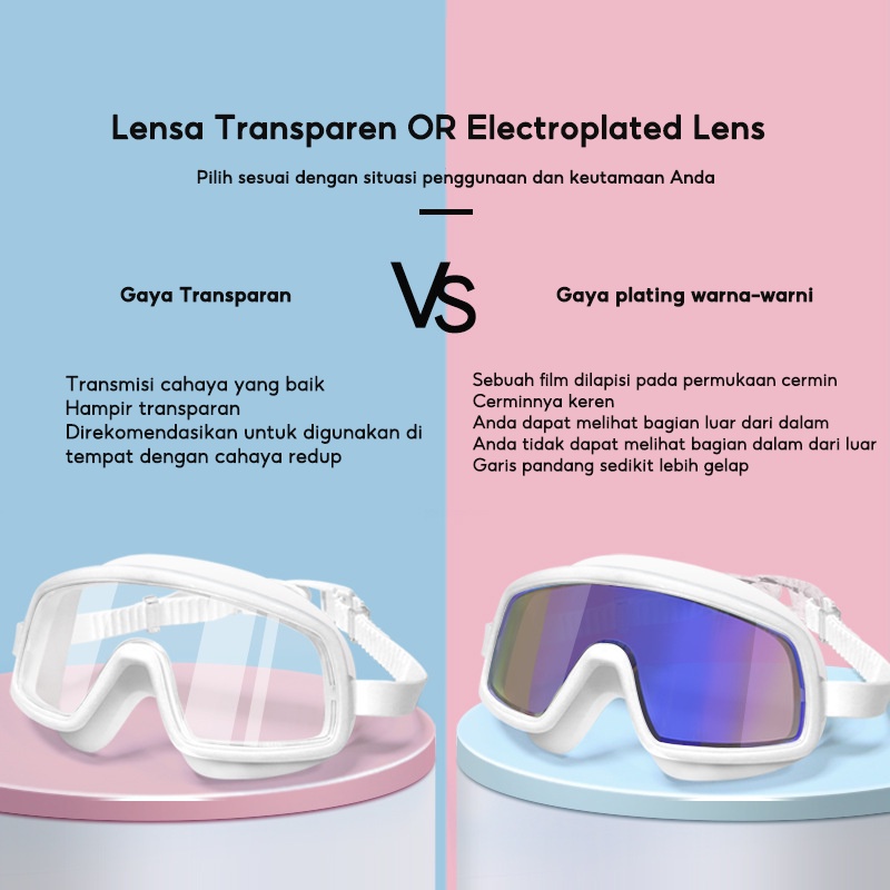 Kacamata Renang Dewasa Frame Besar HD Electroplated Waterproof Anti Fog Goggles Wanita Pria