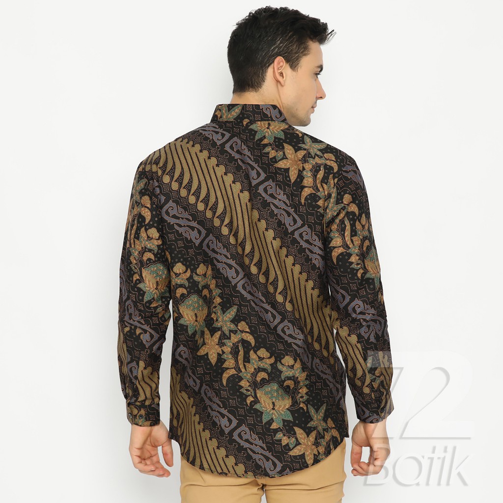 BATIK PRIA LENGAN PANJANG Kemeja Dobby Slimfit Slim Fit Premium Warna Hitam Coklat 729333 Cap 72 - Baju Kemeja Atasan Pakaian Setelan Batik Pria Cowok Laki Laki Remaja Keluarga Kantor Lengan Panjang Modern Slimfit Slim Fit Premium Kekinian