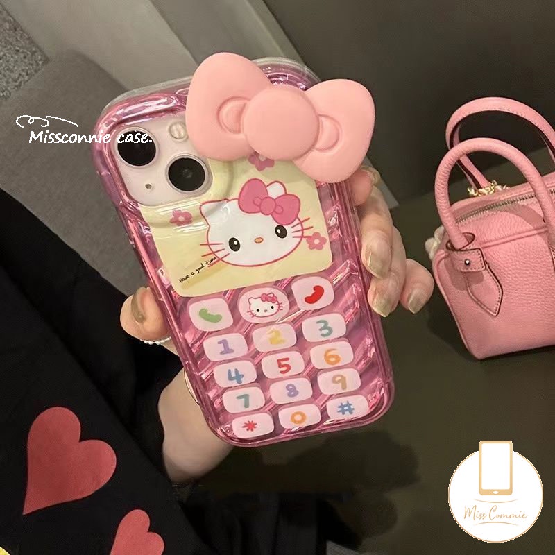 IPHONE Casing Tombol Ponsel Hello Kitty Retro Lucu Kompatibel Untuk Iphone11 12 13 14 Pro Max7 8 6 6S Plus XR X XS MAX SE 2020kartu Laser Kreatif 3D Stereo Pola Korgasi Soft Cover