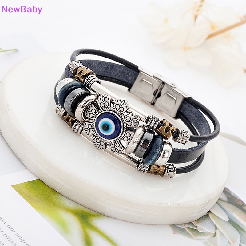 Newbaby Lucky Eye Turkish Evil Eye Bracelets Punk Multilayer Gelang Kulit Handmade ID