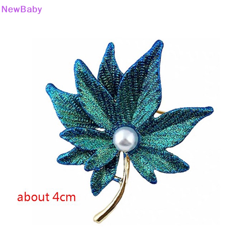 Newbaby Kristal Maple Leaf Bros Pin Dengan Mutiara Palsu Wanita Lapel Pin Gadis Dekorasi ID