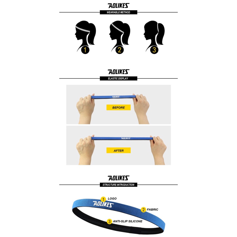 Headband Aolikes 2101 Sweat Head Bandana Ikat Kepala Olahraga Tenis Running Gym Sport Head Band Non Slip Outdoor Pria Wanita