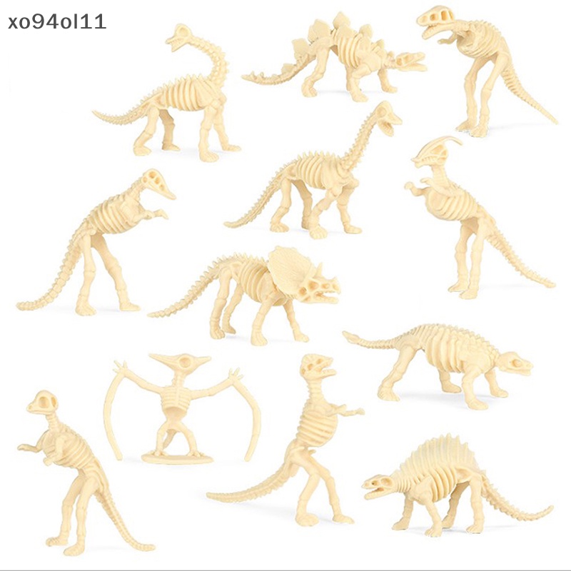 Xo 12pcs Mainan Dinosaurus Model Simulasi Kerangka Fosil Set Mini Action Figure OL