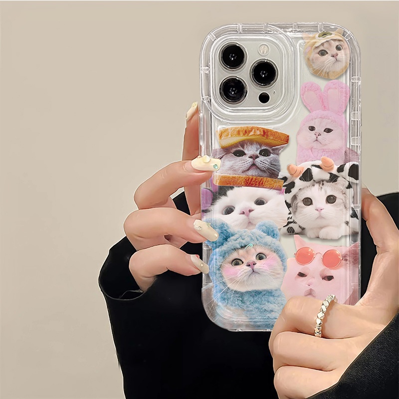 IPHONE Kucing Lucu Casing Ponsel Lembut Kompatibel Untuk Iphone14 13 11 12 Pro XS Max X XR 7+ 8plus Casing Transparan TPU Silikon Shockproof Cover