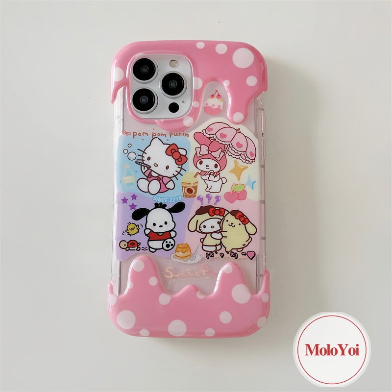 3d Ice Cream Kartun Crayon Shin-chan Case Kompatibel Untuk IPhone XR XS X Max11 13 14 12 Pro Max 7plus8 7 Plus SE 2020lucu Hello Kitty Pochacco Kuromi Lembut TPU Cover