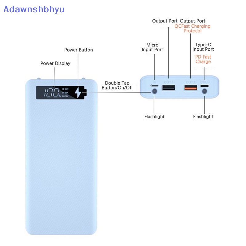 Adhyu QC/PD Quick Charge 8x18650 LCD Case Kotak Penyimpanan ID