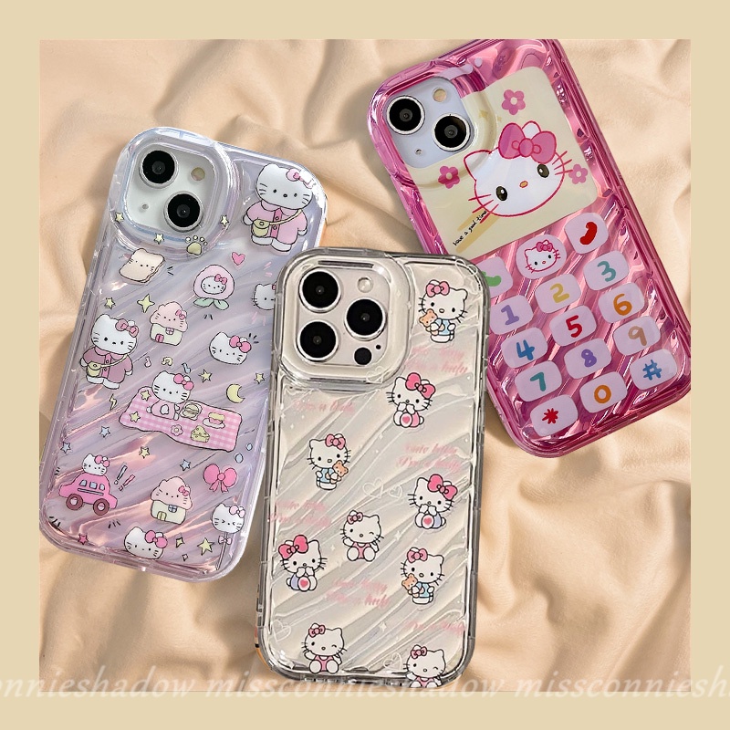 Keypad Case Numerik Vintage Kreatif Kompatibel Untuk IPhone XR 7Plus14 13 11 12 Pro MAX 8 6 6S Plus X XS MAX SE 2020kartun Lucu Hello Kitty 3D Stereo Corrugation Color Card Cover