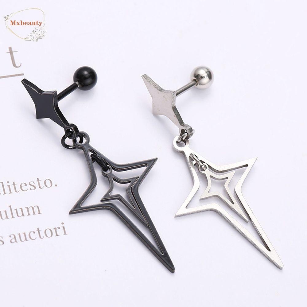 Mxbeauty Anting Tusuk Bintang Punk Simple Wanita Pesta Stainless Steel Warna Solid Anting Korea