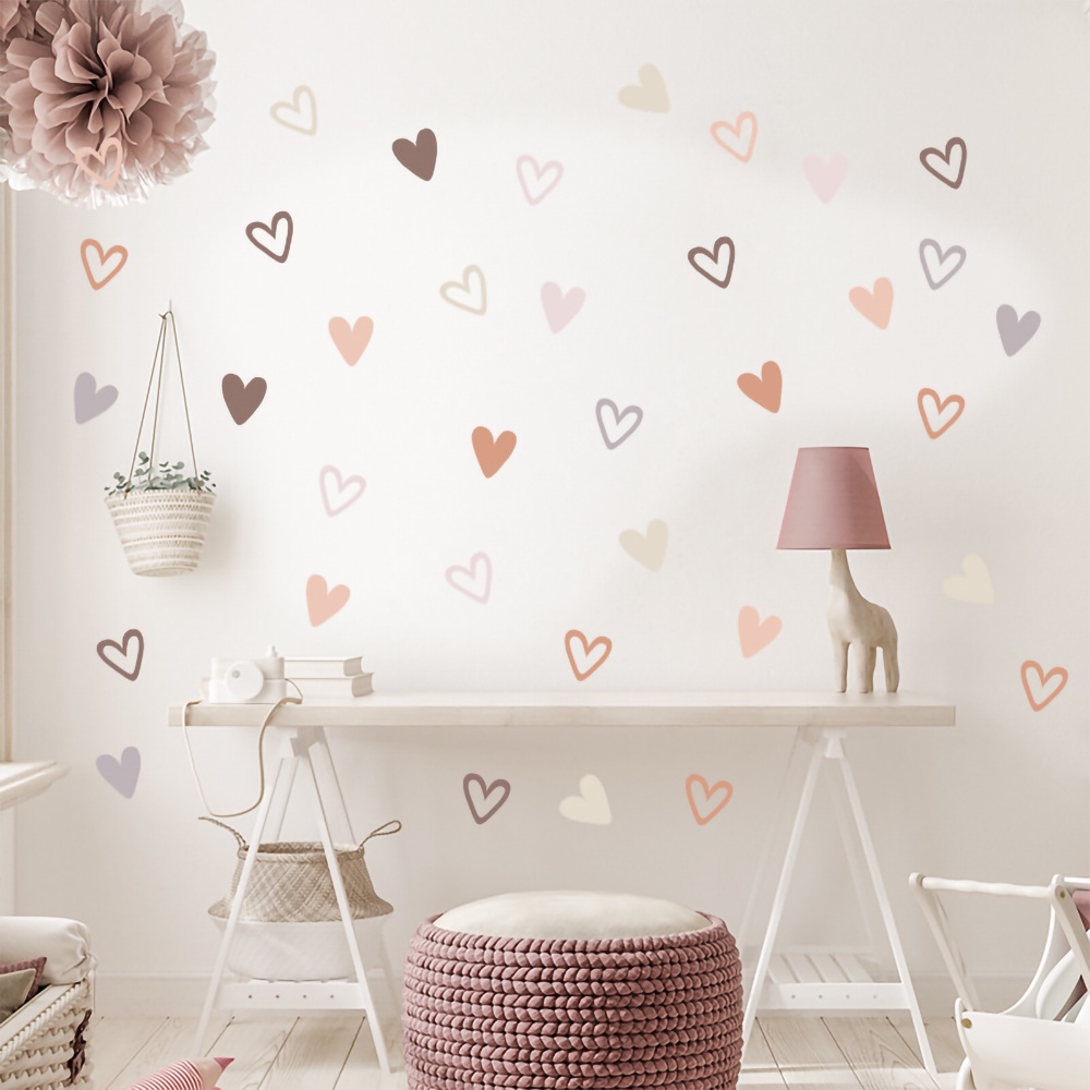 Self Adhesive Art Stiker Dinding Peach Hati Geometris Dekorasi/ Gayabohemian Nursery Wall Decals DIY Dekorasi Rumah