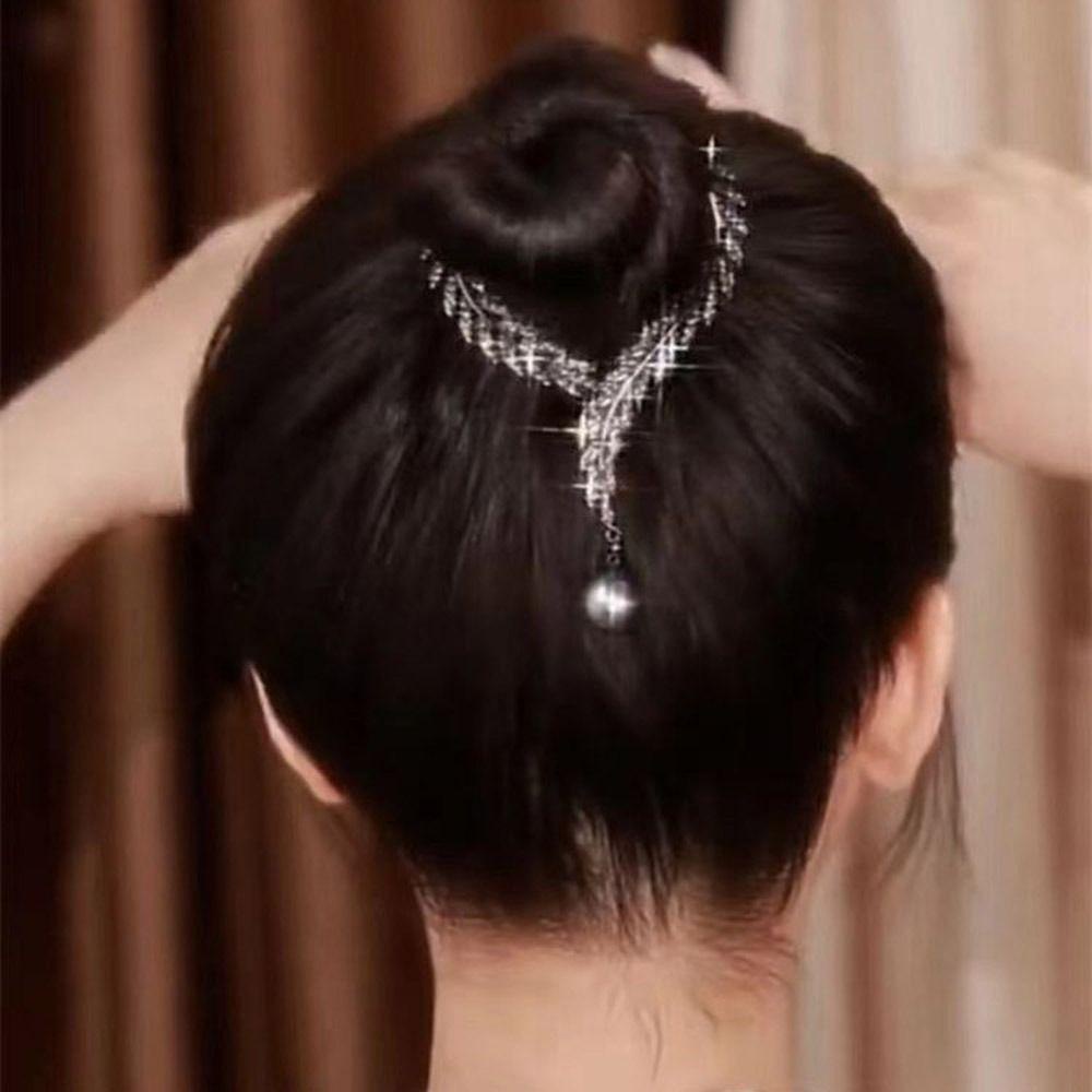 Needway Wheat Hair Claw Hiasan Kepala Ponytail Holder Rumbai Elegan Paduan Berlian Gesper Ekor Kuda Untuk Wanita